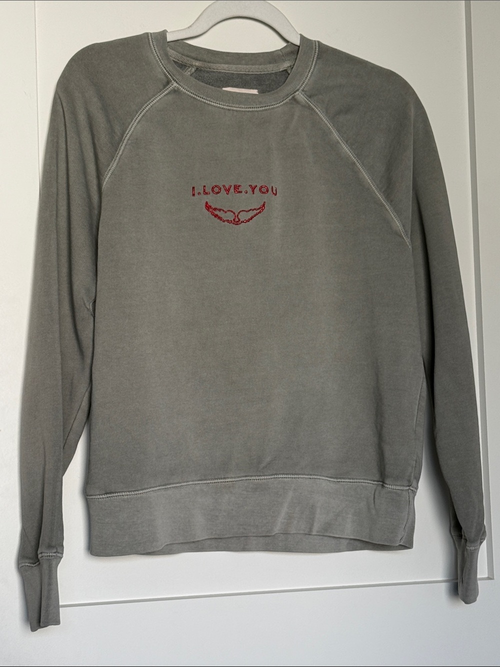 Zadig & Voltaire  "I LOVE YOU" Grey Embroidered  Sweatshirt - Size M-